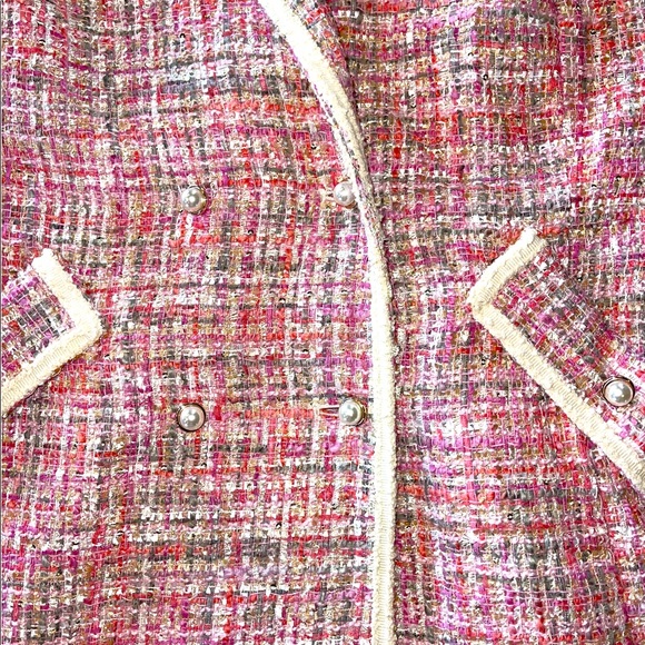 The Kaya Metallic Pink Tweed Belted Jacket Dress - Picture 12 of 12